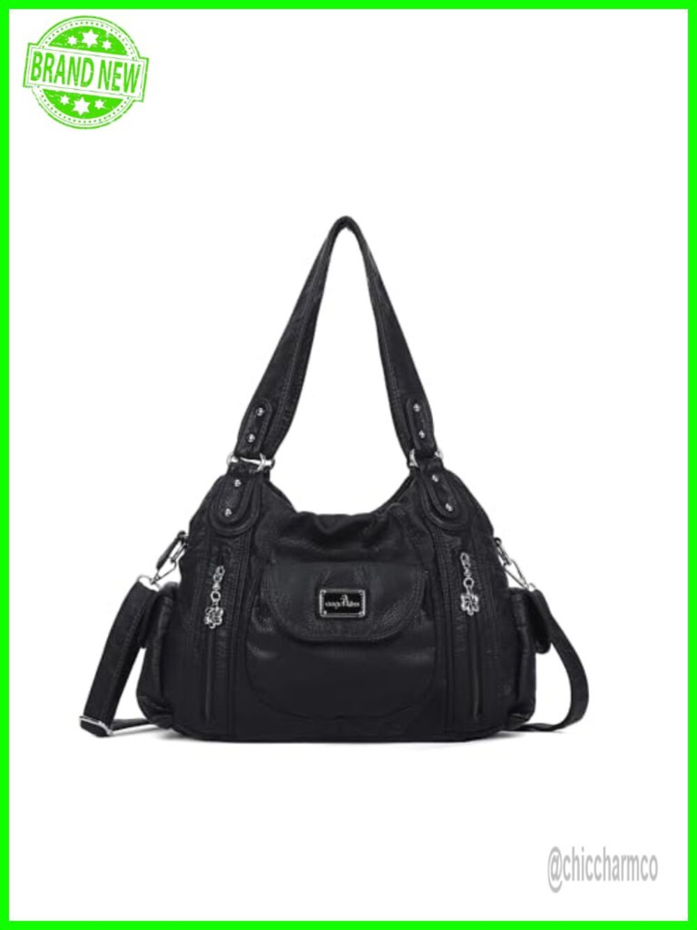 Washed PU Leather Hobo Shoulder Bag Multi-Pocket Satchel Tote